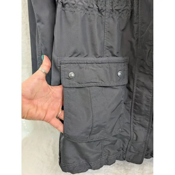 Abercrombie & Fitch gray windbreaker zip up hooded jacket women's size Medium - Picture 3 of 7